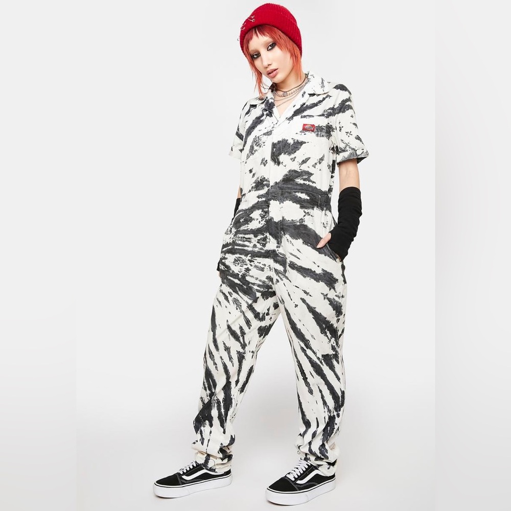 Dickies Black and White Tie-Dye Patterned Jumpsuit